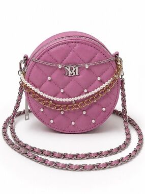 BADGLEY MISCHKA Quilted Circle Crossbody Bag Pearls & Chains • Purple Pink Glam